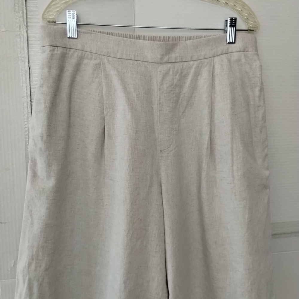 Banana Republic Linen Blend Cream Wide Leg Pants SZ Large Classic Dressy Office - Picture 2 of 13